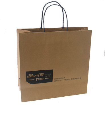 Customized Brown Paper Carrier Bags Craft Grocery Paper Bag With Handle
