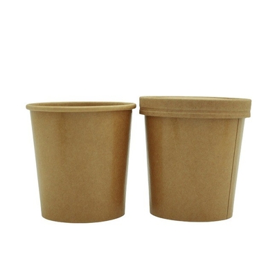 Brown Ice Cream Paper Cup 16oz Kraft With Paper Lid Soup Container