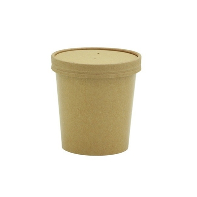 Brown Ice Cream Paper Cup 16oz Kraft With Paper Lid Soup Container