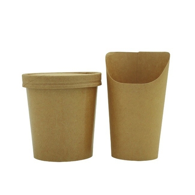 Brown Ice Cream Paper Cup 16oz Kraft With Paper Lid Soup Container