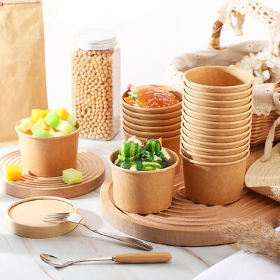 Disposable Paper Food Containers with Vented Lid Kraft Ice Cream Cake Dessert Cups Soup Bowl for Party Hot Food Fruit