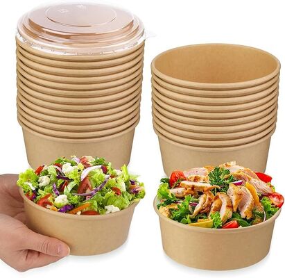 24OZ Paper Salad Bowls with Clear Lids 750 ML Disposable Round Shape Kraft Food Containers Suit for BBQ