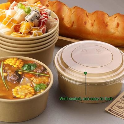 24OZ Paper Salad Bowls with Clear Lids 750 ML Disposable Round Shape Kraft Food Containers Suit for BBQ