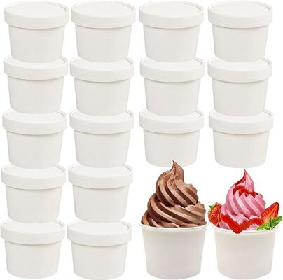 White Paper Ice Cream Cups 8oz Disposable Dessert Bowls for Hot or Cold Food Lids Not Included Paper Snack Containers for Sundae Frozen Yogurt Soup