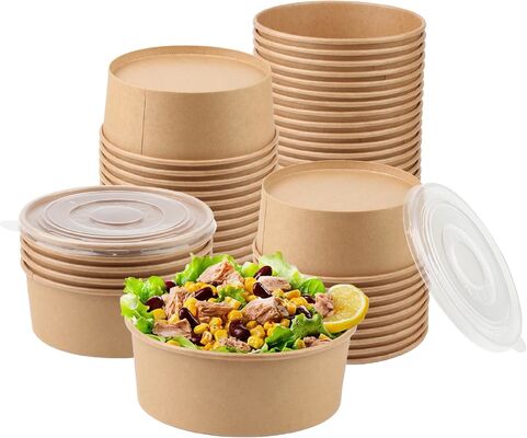 OEM Customized Kraft Paper Bowls with Lids Disposable Soup Salad Bowls Party Supplies to Go Food Container for Party Dessert Ice Cream Yogurt