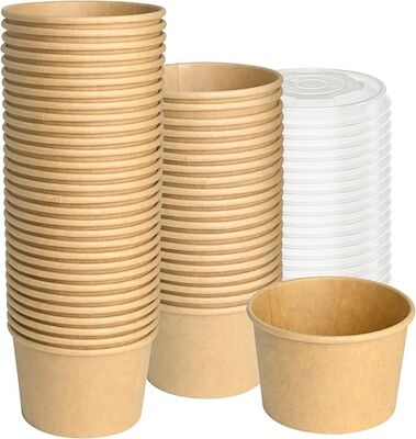  8oz Disposable Dessert Bowls with Lids for Hot or Cold Food Paper Snack Containers for Sundae Frozen Yogurt Soup 