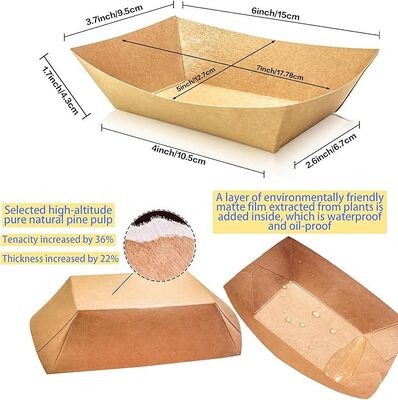 2lb Brown Paper Food Trays Heavy-Duty Paper Food Boat Disposable Serving Basket Tray for French Fries Nachos Snack Hot Dog Taco BBQ Popcorn Party Picnic Wedding Party 