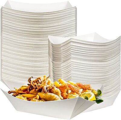 White Paper Food Trays Heavy-Duty Paper Food Boat Disposable Serving Basket Tray for French Fries Nachos Snack Hot Dog Taco 