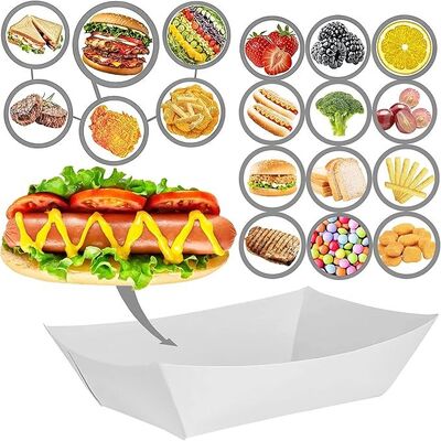 White Paper Food Trays Heavy-Duty Paper Food Boat Disposable Serving Basket Tray for French Fries Nachos Snack Hot Dog Taco 