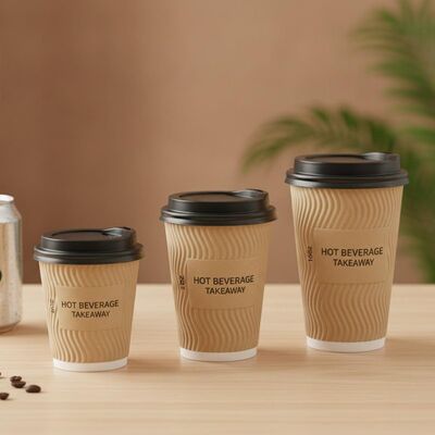 Double Wall Insulated Paper Coffee Cup Leak Proof Lid Hot Beverage Takeaway 8oz 12oz 16oz