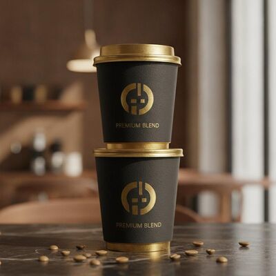 Foil Stamped Premium Paper Coffee Cup Custom Logo Luxury Hot Drink Takeaway 8oz 12oz