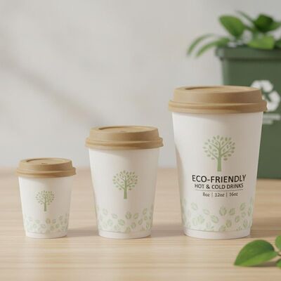 PLA Biodegradable Compostable Paper Coffee Cup Eco Friendly Hot Cold Drinks 8oz 12oz 16oz