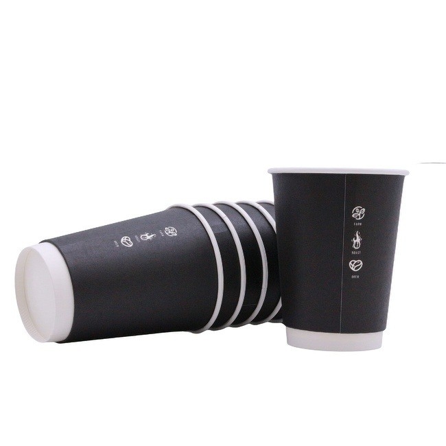 Black Paper Coffee Cup Eco Friendly Compostable For Hot Chocolate Drinks