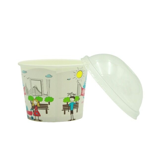 Disposable Ice Cream Cups 8 Ounce Round Paper Bowls with Dome Lids for Ice Cream and Desserts