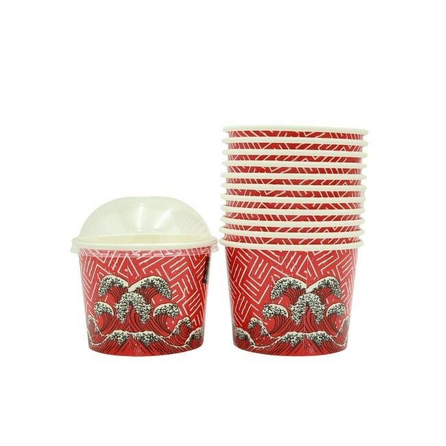 Disposable Ice Cream Cups 8 Ounce Round Paper Bowls with Dome Lids for Ice Cream and Desserts