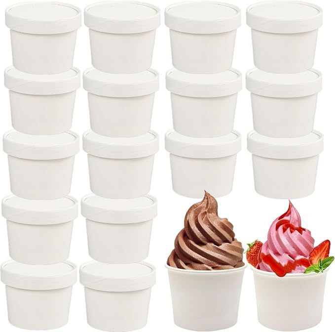 White Paper Ice Cream Cups 8oz Disposable Dessert Bowls for Hot or Cold Food Lids Not Included Paper Snack Containers for Sundae Frozen Yogurt Soup