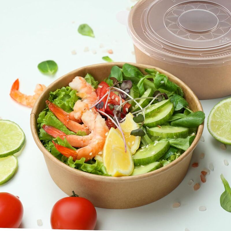 OEM Customized Kraft Paper Bowls with Lids Disposable Soup Salad Bowls Party Supplies to Go Food Container for Party Dessert Ice Cream Yogurt