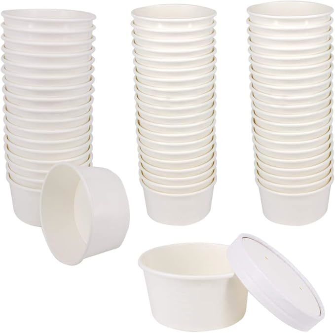 4oz White Paper Soup Containers with Lids Disposable Paper Food Containers with Vented Lid Kraft Ice Cream Cake Dessert Cups Soup Bowl for Party Hot Food Fruit