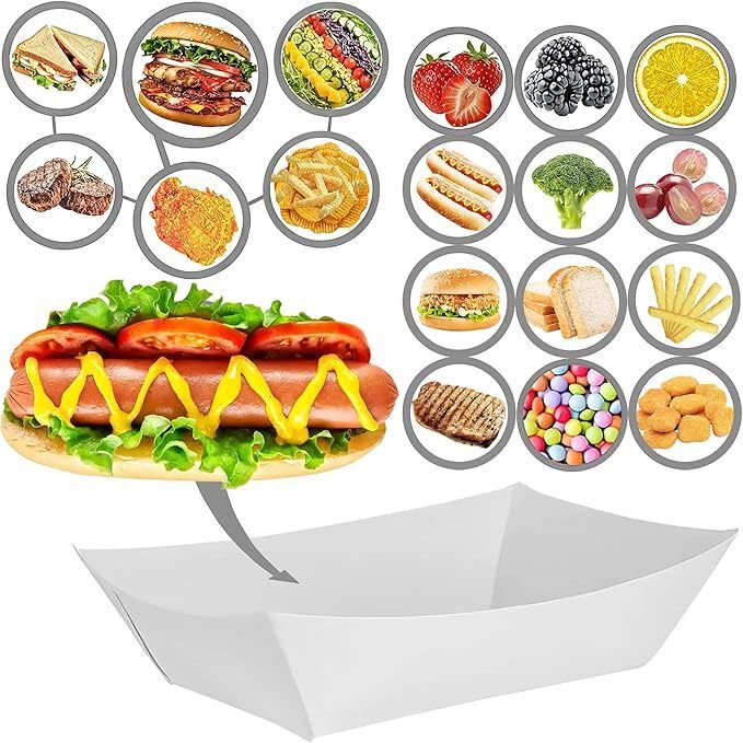 White Paper Food Trays Heavy-Duty Paper Food Boat Disposable Serving Basket Tray for French Fries Nachos Snack Hot Dog Taco 