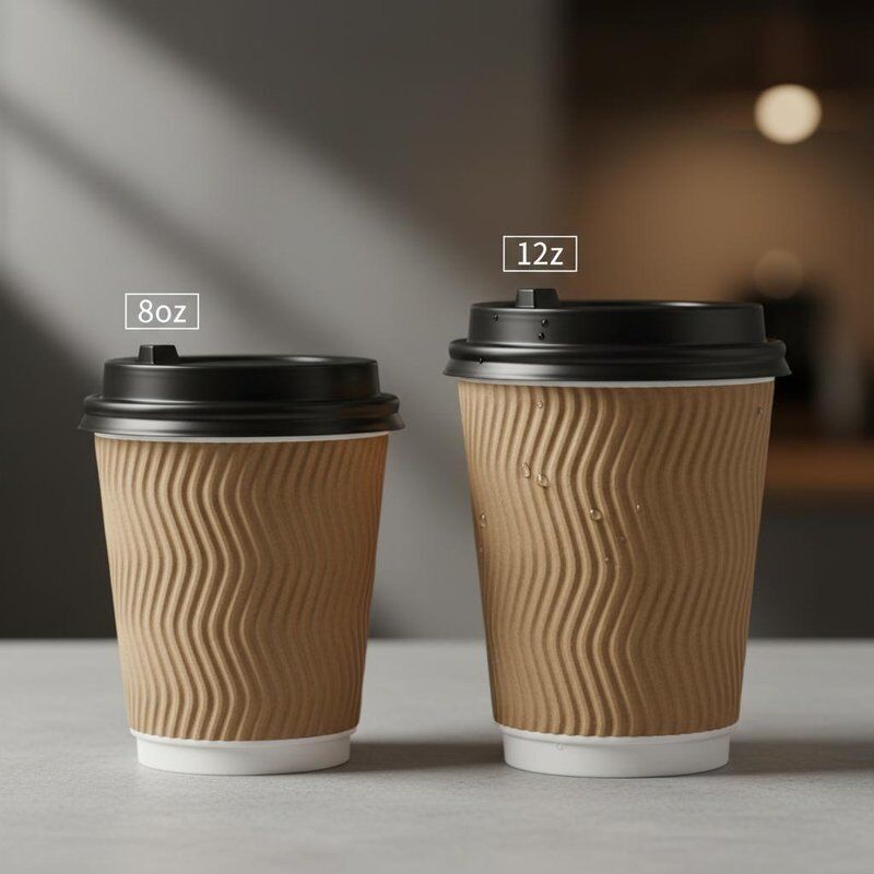 Anti Scald Double Layer Insulated Disposable Coffee Cup Leak Resistant Lid 8oz 12oz