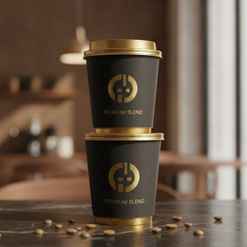 Foil Stamped Premium Paper Coffee Cup Custom Logo Luxury Hot Drink Takeaway 8oz 12oz