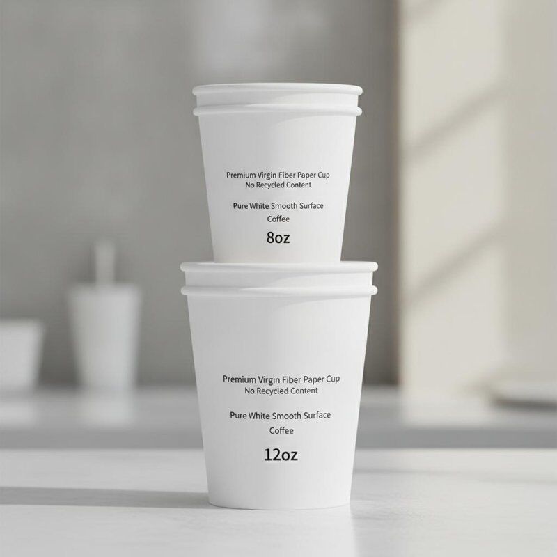 Premium Virgin Fiber Paper Cup No Recycled Content Pure White Smooth Surface Coffee 8oz 12oz