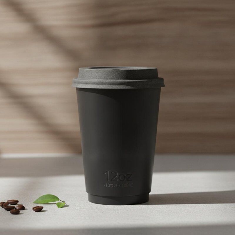 Fully Degradable Matte Black PLA Coffee Cup Biodegradable Eco Friendly -10C to 100C 12oz