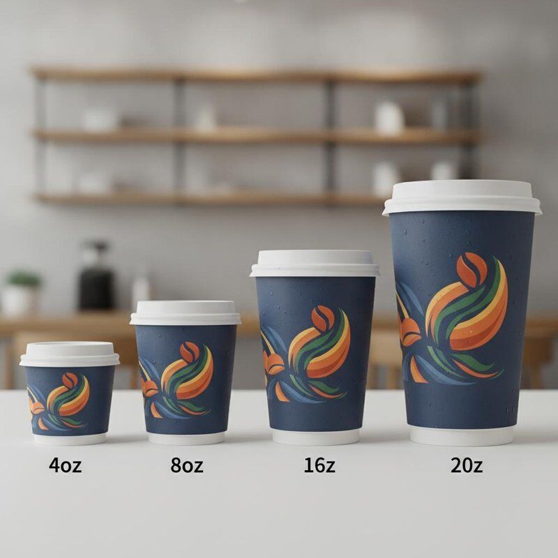 Custom Logo Printed Paper Coffee Cup Full Color HD Branding Hot Drink 4oz 8oz 12oz 16oz 20oz
