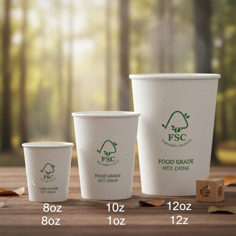 FSC Certified Virgin Pulp Paper Cup Sustainable Forestry Food Grade Hot Drink 8oz 10oz 12oz