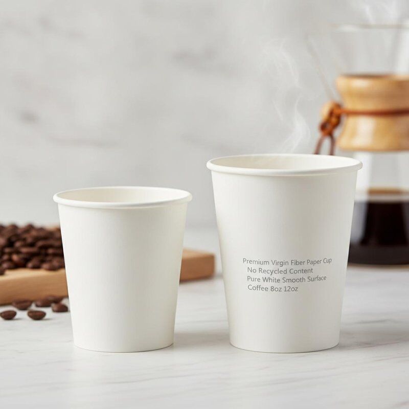 Premium Virgin Fiber Paper Cup No Recycled Content Pure White Smooth Surface Coffee 8oz 12oz