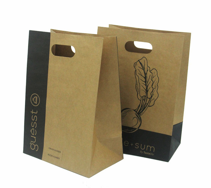 Customized Brown Paper Carrier Bags Craft Grocery Paper Bag With Handle