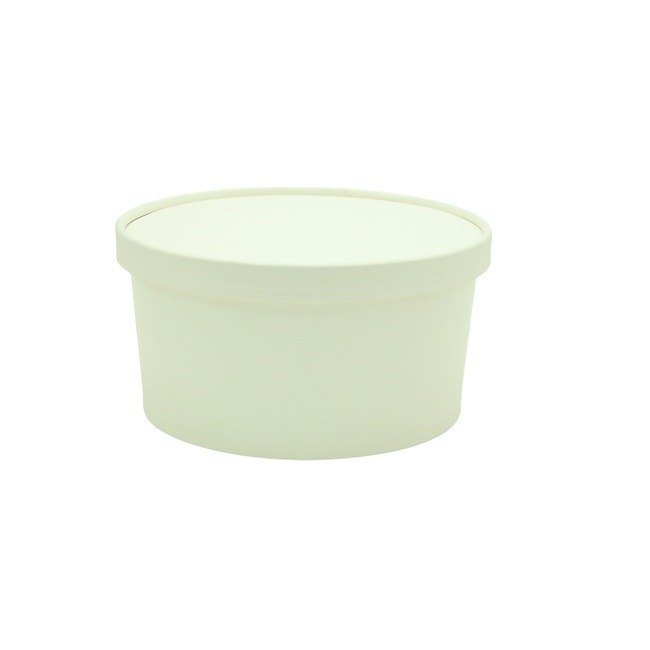 8OZ To-Go Lunch White Kraft Paper Soup Cups with Lids Compostable Paper Food Cup with Vented Lid, Disposable Ice Cream Cup, Great For Restaurants, Take Outs