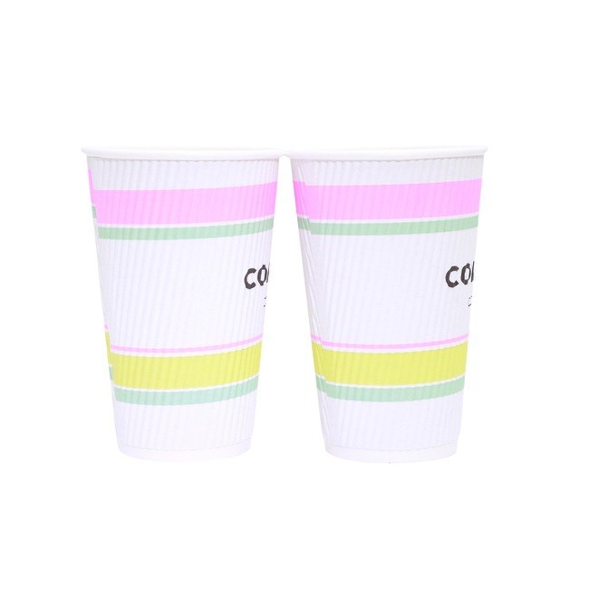  Customized 16oz 480ml Disposable Corrugated Paper Cups for Hot/Cold Beverage