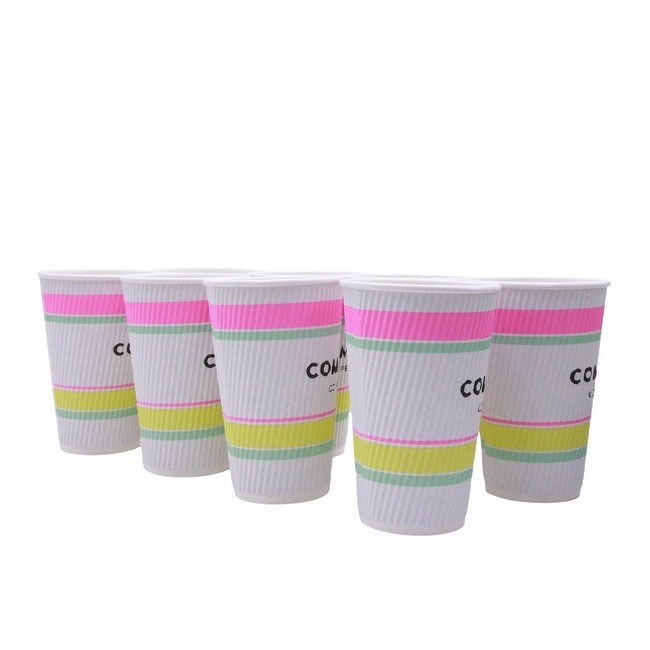  Customized 16oz 480ml Disposable Corrugated Paper Cups for Hot/Cold Beverage