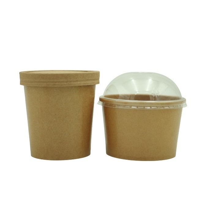 12 oz Brown Kraft Disposable Sundae Bowls Kraft Paper Hot Cold Snack Yogurt Dessert Cups for Ice Cream Baby Shower Party Supplies