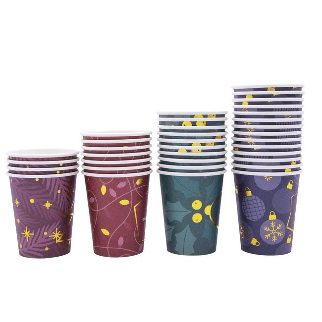 Disposable Coffee Cups 8 oz Paper Coffee Cups with Gold Foil Printing for Hot & Cold Beverages