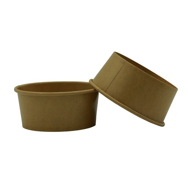 12oz Brown Disposable Dessert Bowls with Lids for Hot or Cold Food Paper Snack Containers for Frozen Yogurt Soup