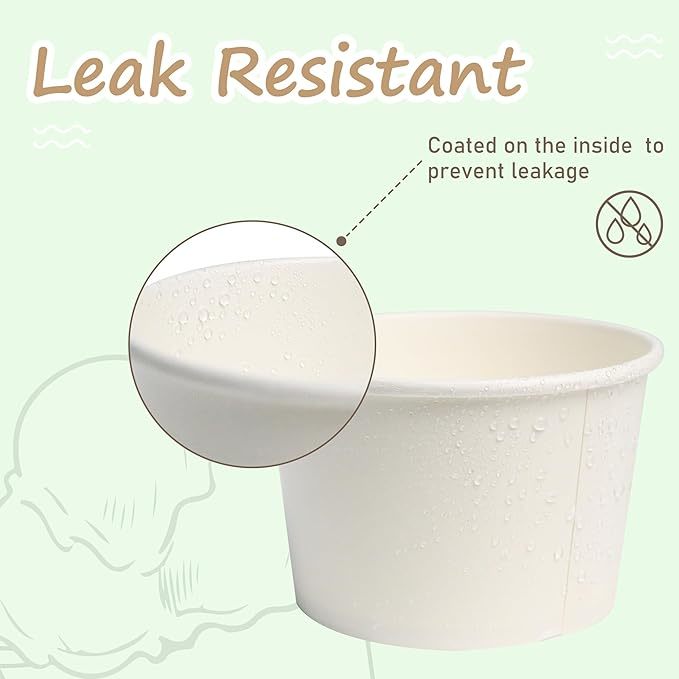 White Paper Ice Cream Cups 8oz Disposable Dessert Bowls for Hot or Cold Food Lids Not Included Paper Snack Containers for Sundae Frozen Yogurt Soup