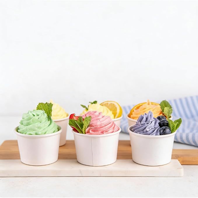 White Paper Ice Cream Cups 8oz Disposable Dessert Bowls for Hot or Cold Food Lids Not Included Paper Snack Containers for Sundae Frozen Yogurt Soup
