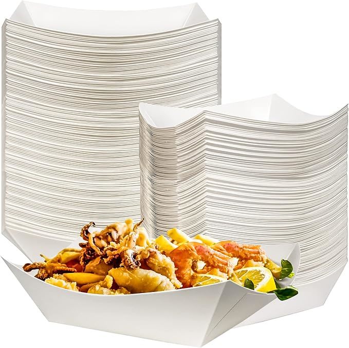 White Paper Food Trays Heavy-Duty Paper Food Boat Disposable Serving Basket Tray for French Fries Nachos Snack Hot Dog Taco 
