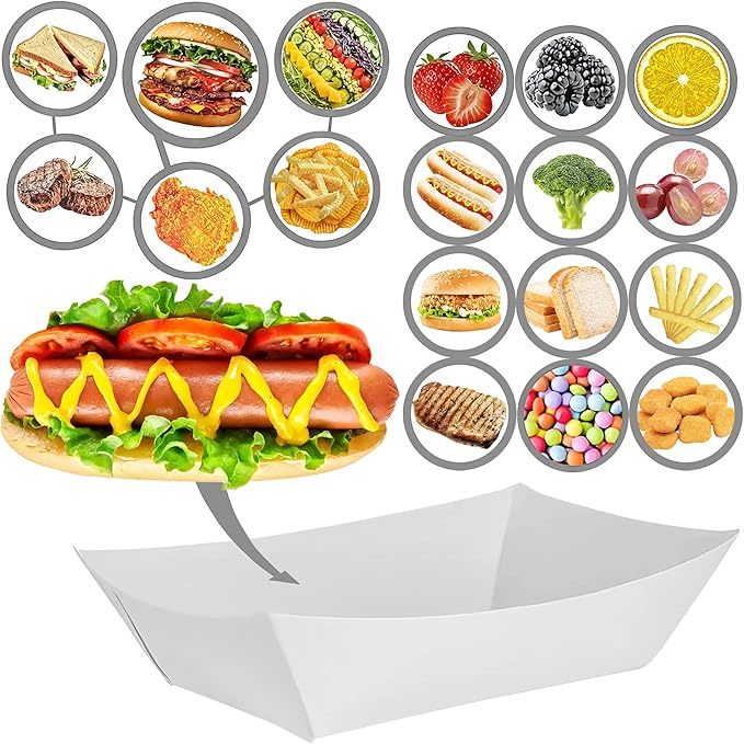 White Paper Food Trays Heavy-Duty Paper Food Boat Disposable Serving Basket Tray for French Fries Nachos Snack Hot Dog Taco 