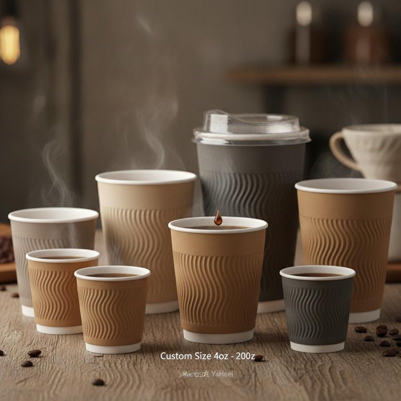 Double Laminated Insulated Paper Cup Leak Proof Seal Hot Beverage Coffee Custom Size 4oz 20oz