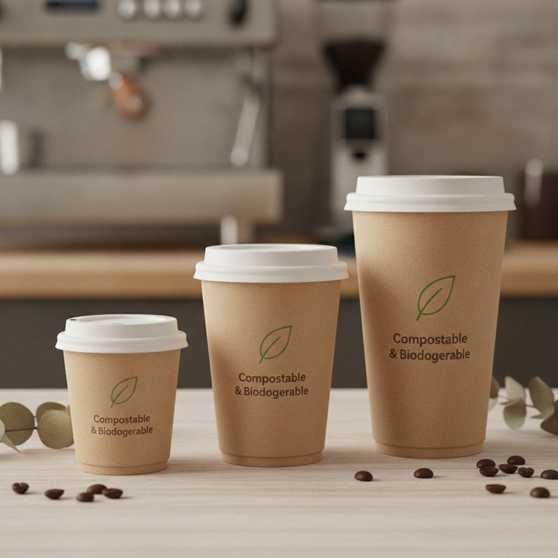 Compostable Double Wall Insulated Paper Cup PLA Lined Biodegradable Hot Coffee 8oz 10oz 12oz