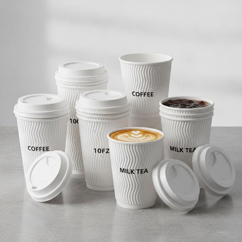 Commercial Thick Wall Paper Cup Leak Proof Lid Bulk Takeaway Coffee Milk Tea 8oz 10oz 12oz 16oz