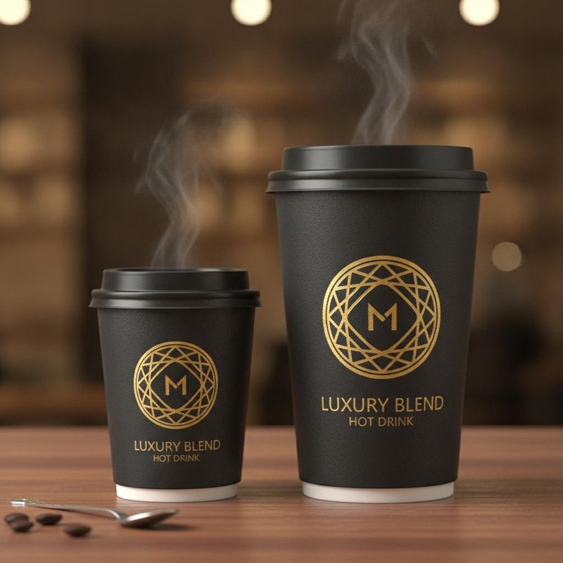 Foil Stamped Premium Paper Coffee Cup Custom Logo Luxury Hot Drink Takeaway 8oz 12oz