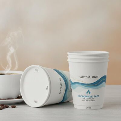 전자레인지 안전한 두 배 PE 광택지 컵 누출 방지 뜨거운 음료 주문 로고 12oz 16oz