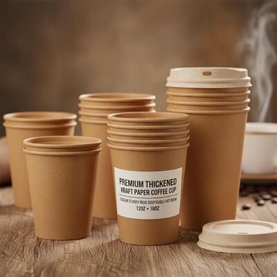 Cốc cà phê giấy kraft 350gsm dày đặc cao cấp Đồ uống nóng dùng một lần cứng nhắc 12oz 16oz