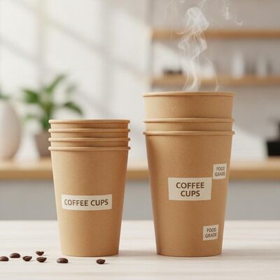 Bột gỗ nguyên chất Cốc giấy Kraft Cấp thực phẩm dày Không có mùi chuyển Cà phê 8oz 12oz 16oz