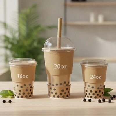 ชาบับเบิ้ล Takeaway ถ้วยกระดาษปากกว้างรั่วฝาปิดปิดผนึกนมชา 16 ออนซ์ 20 ออนซ์ 24 ออนซ์