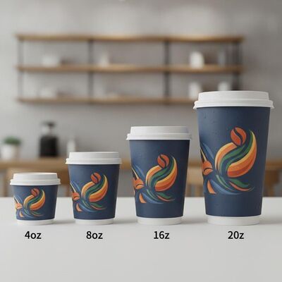 Logo tùy chỉnh Giấy in Cốc cà phê đủ màu HD Nhãn hiệu Đồ uống nóng 4oz 8oz 12oz 16oz 20oz